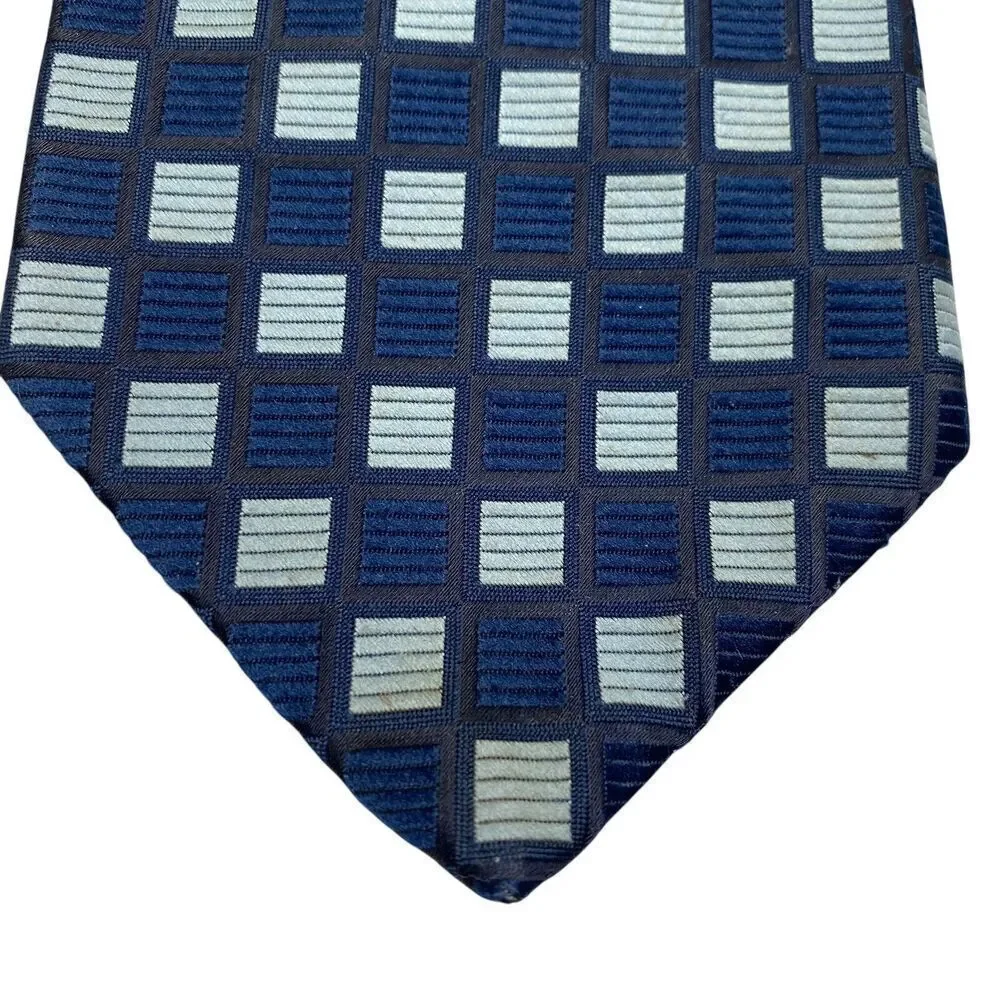Vtg Wembley Men's Tie Necktie Wide Wemlon Polyester Blue Black Squares Mod Disco